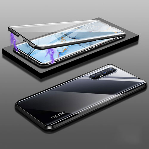 Luxury Aluminum Metal Frame Mirror Cover Case 360 Degrees M03 for Oppo Find X2 Neo Black