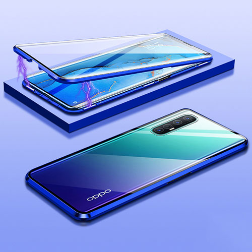 Luxury Aluminum Metal Frame Mirror Cover Case 360 Degrees M03 for Oppo Find X2 Neo Blue