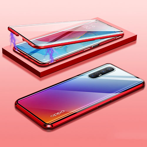 Luxury Aluminum Metal Frame Mirror Cover Case 360 Degrees M03 for Oppo Find X2 Neo Red