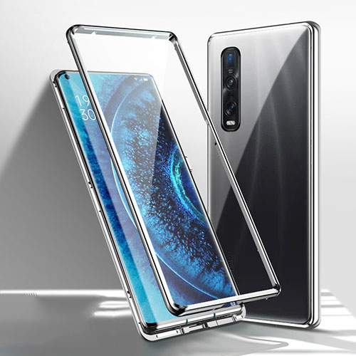 Luxury Aluminum Metal Frame Mirror Cover Case 360 Degrees M03 for Oppo Find X2 Pro Silver