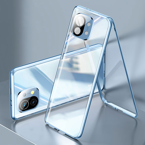 Luxury Aluminum Metal Frame Mirror Cover Case 360 Degrees M03 for Xiaomi Mi 11 Lite 4G Blue