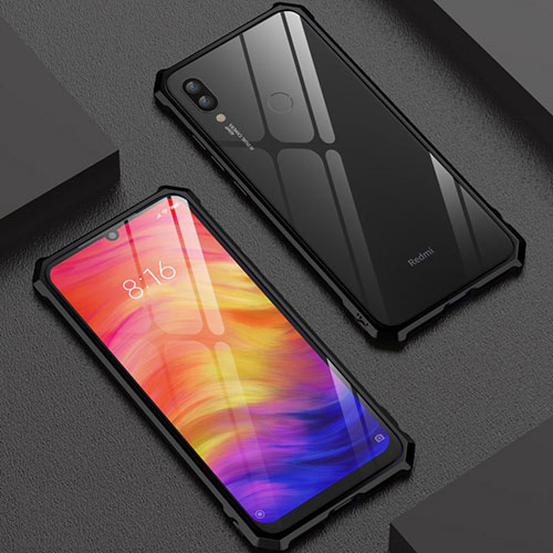 Luxury Aluminum Metal Frame Mirror Cover Case 360 Degrees M03 for Xiaomi Redmi Note 7 Pro Black