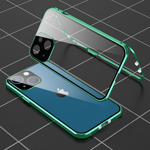Luxury Aluminum Metal Frame Mirror Cover Case 360 Degrees M04 for Apple iPhone 14 Plus Green