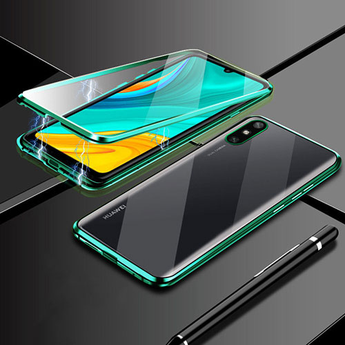 Luxury Aluminum Metal Frame Mirror Cover Case 360 Degrees M04 for Huawei Enjoy 10e Green