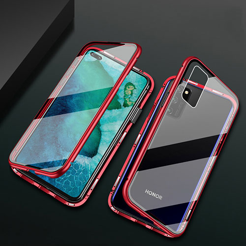 Luxury Aluminum Metal Frame Mirror Cover Case 360 Degrees M04 for Huawei Honor V30 Pro 5G Red
