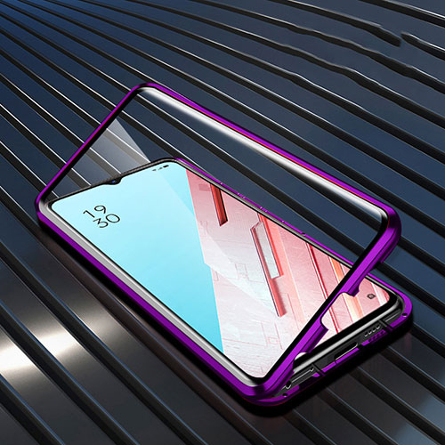Luxury Aluminum Metal Frame Mirror Cover Case 360 Degrees M04 for Oppo Find X2 Lite Purple