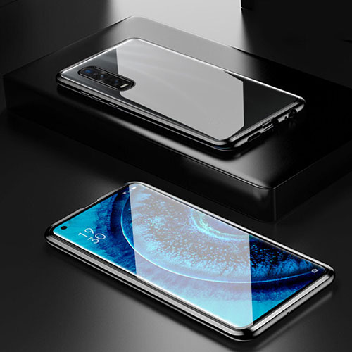 Luxury Aluminum Metal Frame Mirror Cover Case 360 Degrees M04 for Oppo Find X2 Pro Black