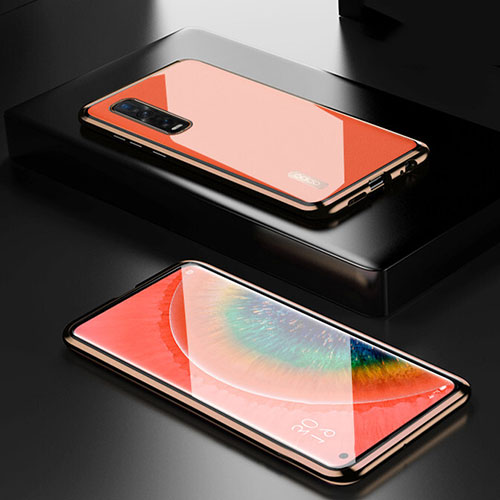 Luxury Aluminum Metal Frame Mirror Cover Case 360 Degrees M04 for Oppo Find X2 Pro Gold