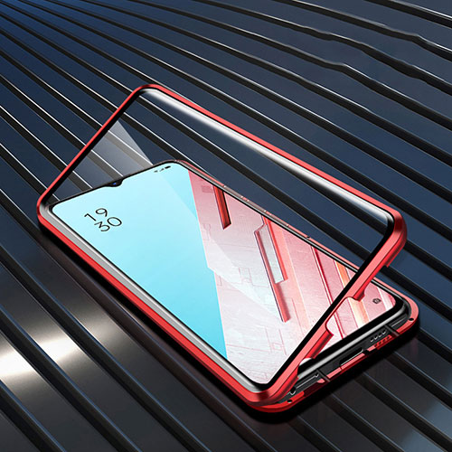 Luxury Aluminum Metal Frame Mirror Cover Case 360 Degrees M04 for Oppo K7 5G Red