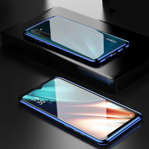 Luxury Aluminum Metal Frame Mirror Cover Case 360 Degrees M04 for Realme XT Blue