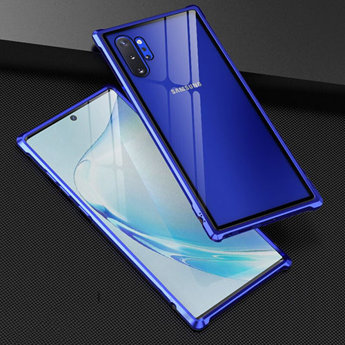 Luxury Aluminum Metal Frame Mirror Cover Case 360 Degrees M04 for Samsung Galaxy Note 10 Plus 5G Blue