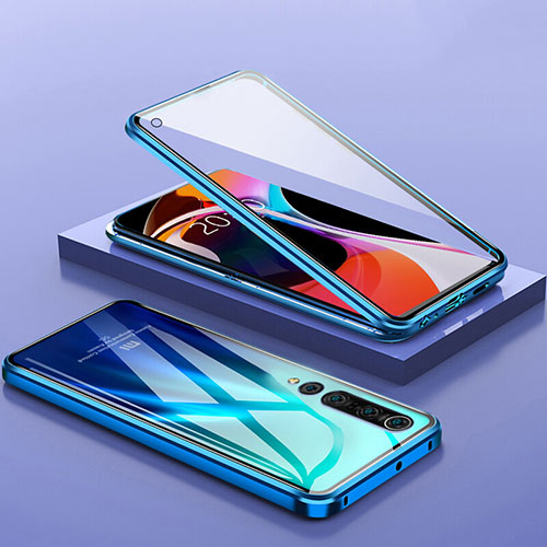Luxury Aluminum Metal Frame Mirror Cover Case 360 Degrees M04 for Xiaomi Mi 10 Blue