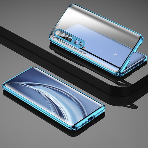 Luxury Aluminum Metal Frame Mirror Cover Case 360 Degrees M04 for Xiaomi Mi 10 Pro Blue