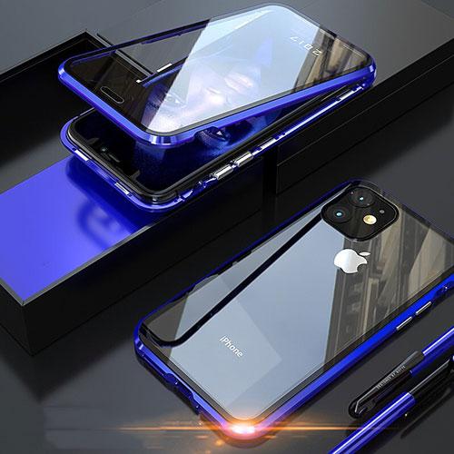 Luxury Aluminum Metal Frame Mirror Cover Case 360 Degrees M05 for Apple iPhone 11 Pro Max Blue