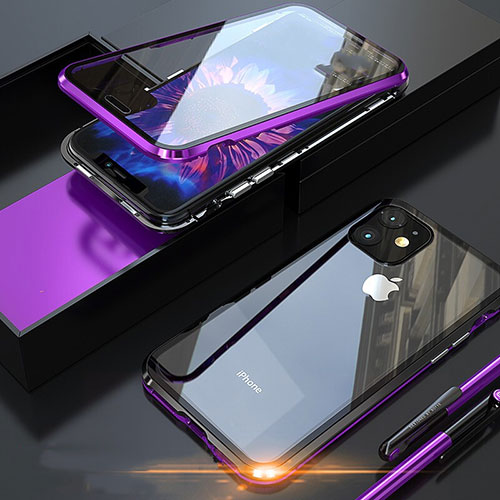 Luxury Aluminum Metal Frame Mirror Cover Case 360 Degrees M05 for Apple iPhone 11 Pro Purple