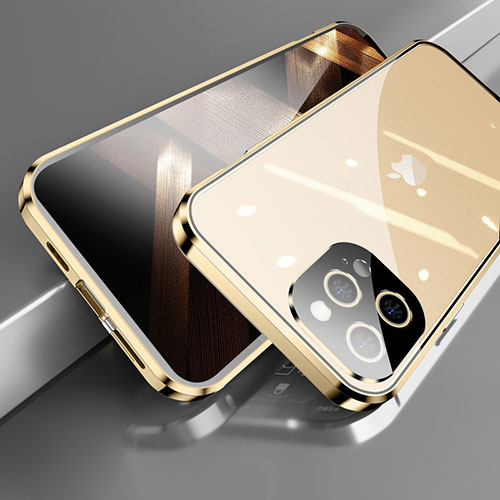 Luxury Aluminum Metal Frame Mirror Cover Case 360 Degrees M05 for Apple iPhone 14 Pro Max Gold