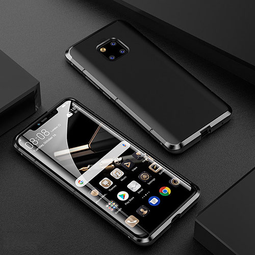 Luxury Aluminum Metal Frame Mirror Cover Case 360 Degrees M05 for Huawei Mate 20 Pro Black