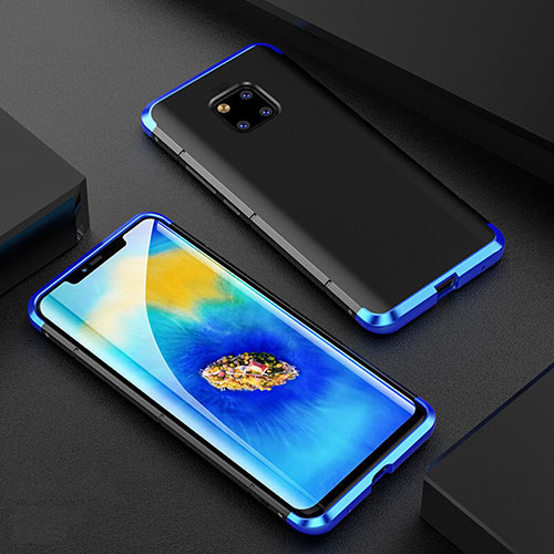 Luxury Aluminum Metal Frame Mirror Cover Case 360 Degrees M05 for Huawei Mate 20 Pro Blue