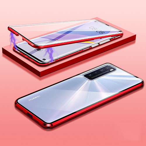Luxury Aluminum Metal Frame Mirror Cover Case 360 Degrees M05 for Huawei Nova 7 5G Red