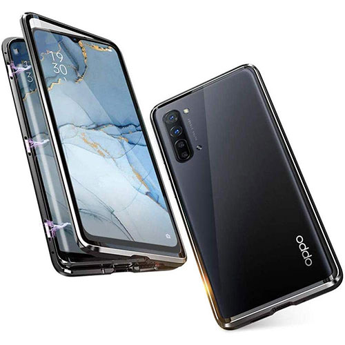 Luxury Aluminum Metal Frame Mirror Cover Case 360 Degrees M05 for Oppo Find X2 Lite Black