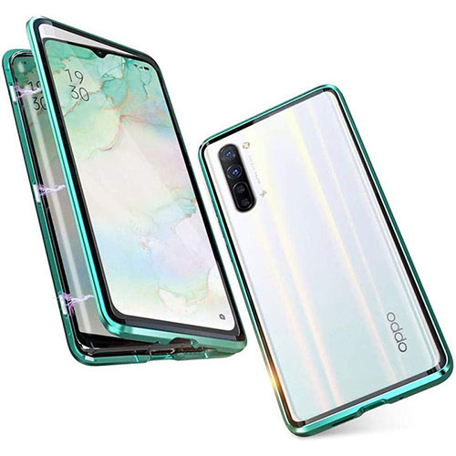 Luxury Aluminum Metal Frame Mirror Cover Case 360 Degrees M05 for Oppo Find X2 Lite Green