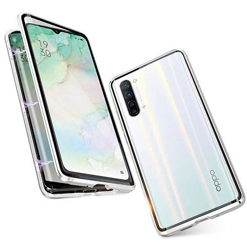 Luxury Aluminum Metal Frame Mirror Cover Case 360 Degrees M05 for Oppo Find X2 Lite Silver