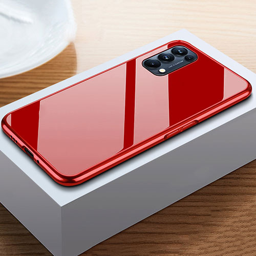 Luxury Aluminum Metal Frame Mirror Cover Case 360 Degrees M05 for Oppo Find X3 Lite 5G Red