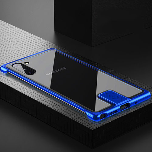 Luxury Aluminum Metal Frame Mirror Cover Case 360 Degrees M05 for Samsung Galaxy Note 10 Blue
