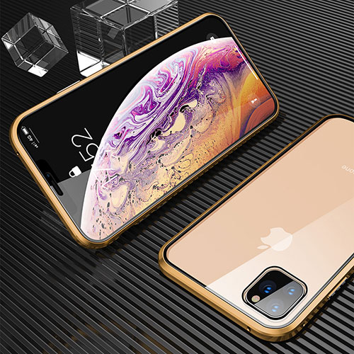 Luxury Aluminum Metal Frame Mirror Cover Case 360 Degrees M06 for Apple iPhone 11 Pro Max Gold