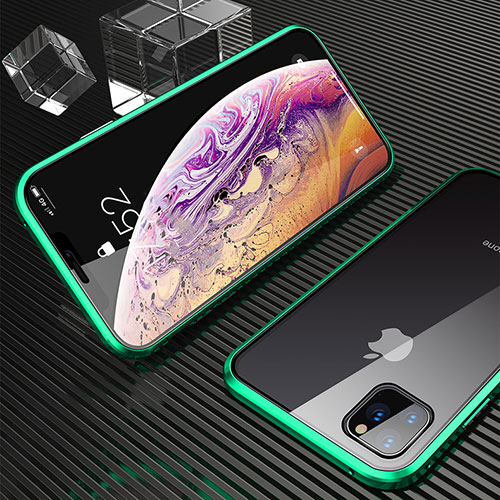 Luxury Aluminum Metal Frame Mirror Cover Case 360 Degrees M06 for Apple iPhone 11 Pro Max Green