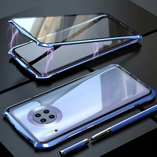 Luxury Aluminum Metal Frame Mirror Cover Case 360 Degrees M06 for Huawei Mate 30 Pro Blue