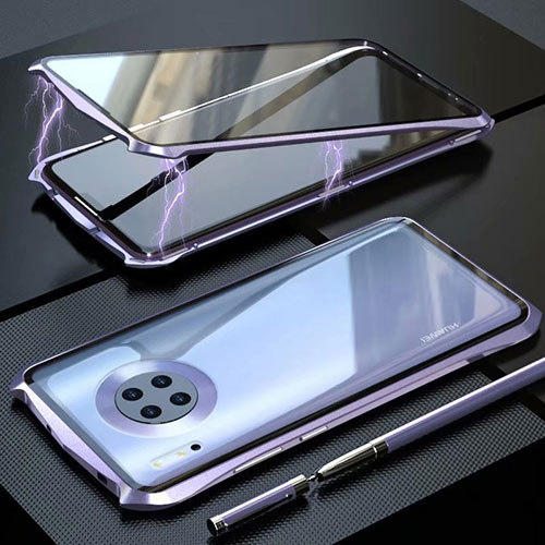 Luxury Aluminum Metal Frame Mirror Cover Case 360 Degrees M06 for Huawei Mate 30 Purple