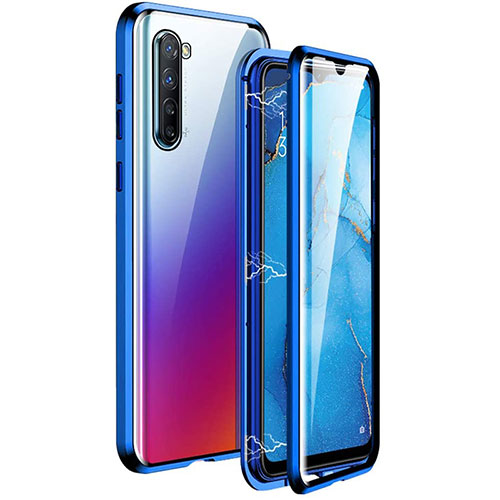 Luxury Aluminum Metal Frame Mirror Cover Case 360 Degrees M06 for Oppo Find X2 Lite Blue