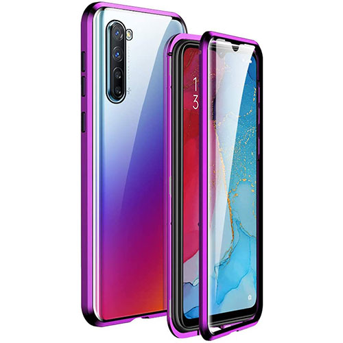 Luxury Aluminum Metal Frame Mirror Cover Case 360 Degrees M06 for Oppo Find X2 Lite Purple