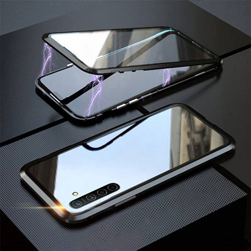 Luxury Aluminum Metal Frame Mirror Cover Case 360 Degrees M06 for Oppo K5 Black