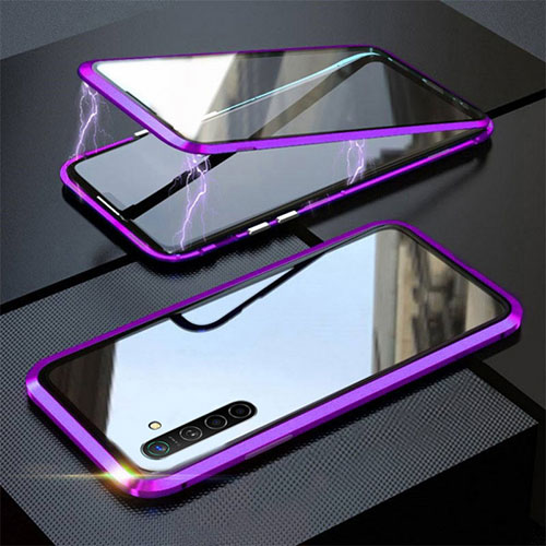 Luxury Aluminum Metal Frame Mirror Cover Case 360 Degrees M06 for Realme X2 Purple
