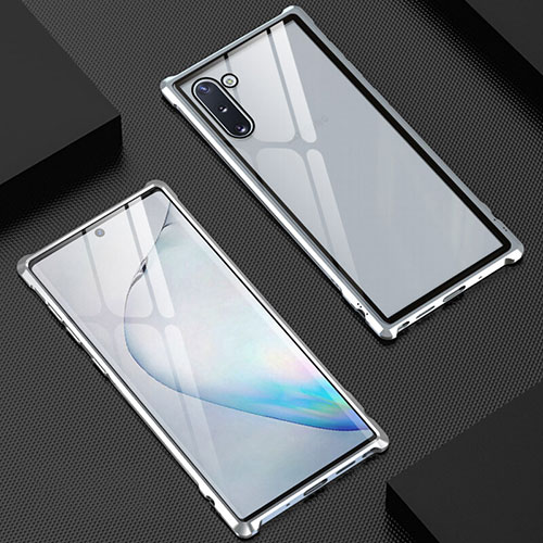 Luxury Aluminum Metal Frame Mirror Cover Case 360 Degrees M06 for Samsung Galaxy Note 10 5G Silver