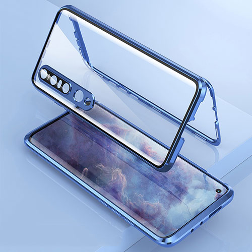 Luxury Aluminum Metal Frame Mirror Cover Case 360 Degrees M06 for Xiaomi Mi 10 Pro Blue