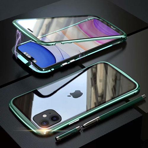 Luxury Aluminum Metal Frame Mirror Cover Case 360 Degrees M07 for Apple iPhone 11 Green