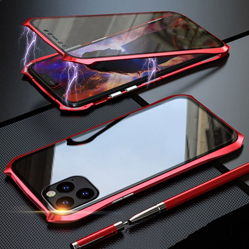 Luxury Aluminum Metal Frame Mirror Cover Case 360 Degrees M07 for Apple iPhone 11 Pro Max Red