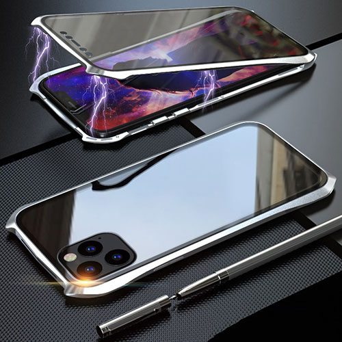 Luxury Aluminum Metal Frame Mirror Cover Case 360 Degrees M07 for Apple iPhone 11 Pro Silver