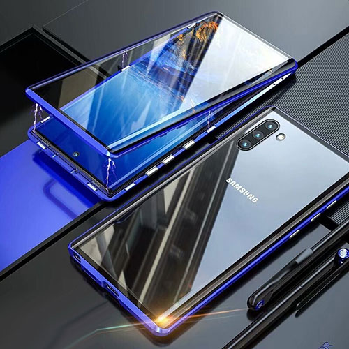 Luxury Aluminum Metal Frame Mirror Cover Case 360 Degrees M07 for Samsung Galaxy Note 10 5G Blue