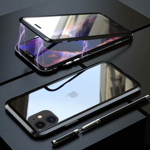 Luxury Aluminum Metal Frame Mirror Cover Case 360 Degrees M08 for Apple iPhone 11 Black