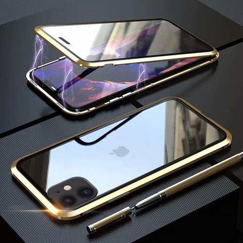 Luxury Aluminum Metal Frame Mirror Cover Case 360 Degrees M08 for Apple iPhone 11 Gold
