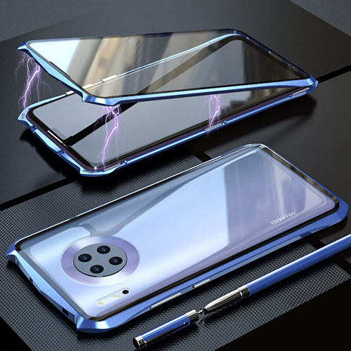 Luxury Aluminum Metal Frame Mirror Cover Case 360 Degrees M08 for Huawei Mate 30 Pro 5G Blue