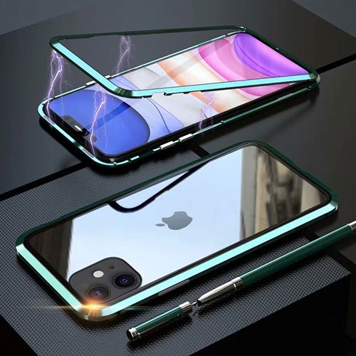 Luxury Aluminum Metal Frame Mirror Cover Case 360 Degrees M09 for Apple iPhone 11 Green