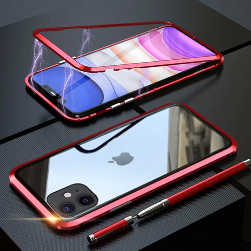 Luxury Aluminum Metal Frame Mirror Cover Case 360 Degrees M09 for Apple iPhone 11 Red