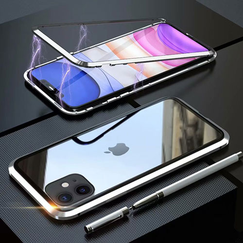 Luxury Aluminum Metal Frame Mirror Cover Case 360 Degrees M09 for Apple iPhone 11 Silver