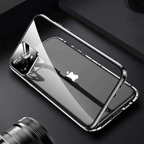Luxury Aluminum Metal Frame Mirror Cover Case 360 Degrees M09 for Apple iPhone 13 Pro Max Black