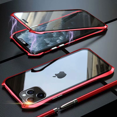 Luxury Aluminum Metal Frame Mirror Cover Case 360 Degrees M10 for Apple iPhone 11 Pro Max Red